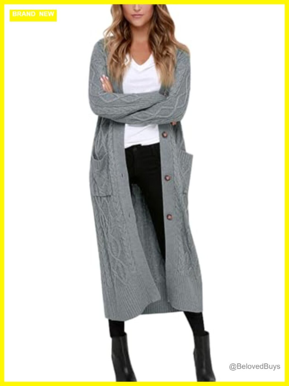 Danedvi Women's Long Chunky Cable Knit Cardigan Sweater with Pockets